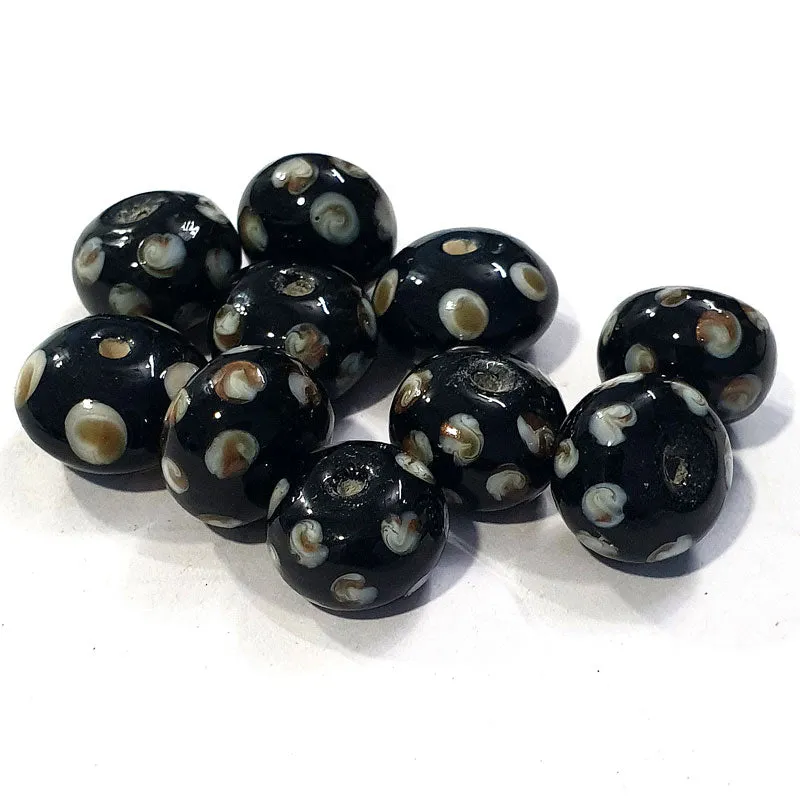 10 Pcs Black Rondelle lampwork beads for jewelry making