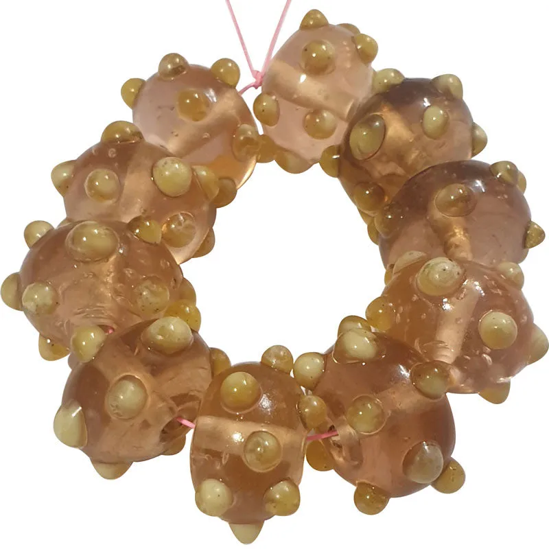 10 Pcs Peach Bumpy Rondelle Lampwork glass beads