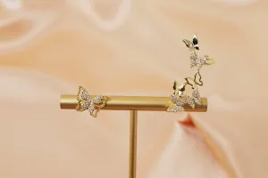 14k Gold plated Crystal Butterfly Exquisite Asymmetric Earrings