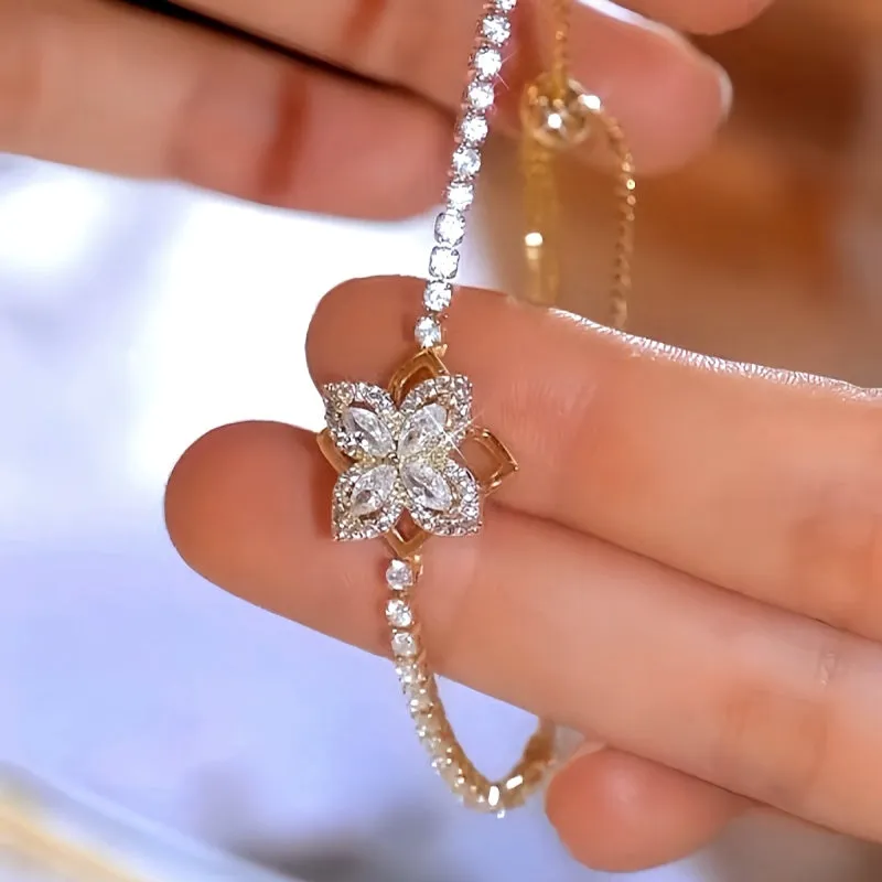 14K Gold-plated Exquisite Zircon Flower Rotatable Bracelets