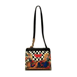 1980s GIANNI VERSACE Block CHECKERED FLOWER PRINT SHOULDER BAG