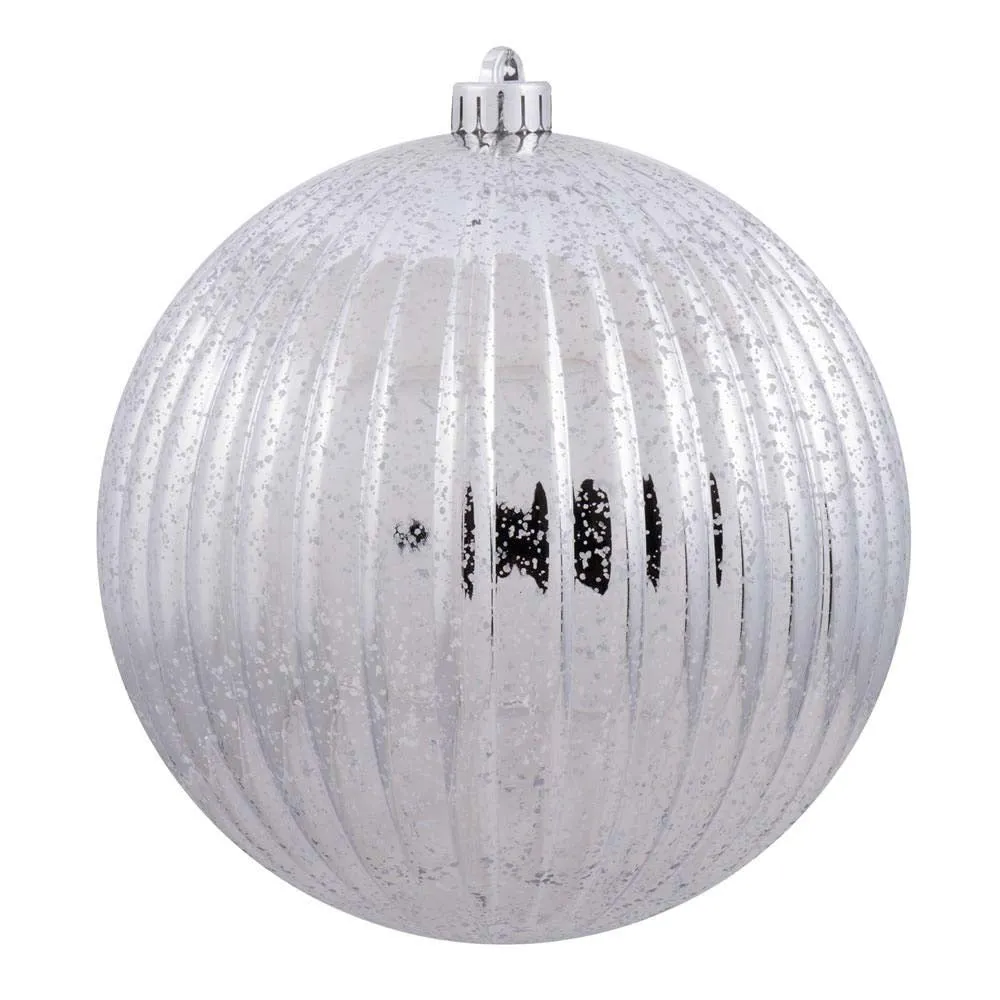 6PK - 4" Silver Mercury Pumpkin Ball Shatterproof Christmas Ornaments