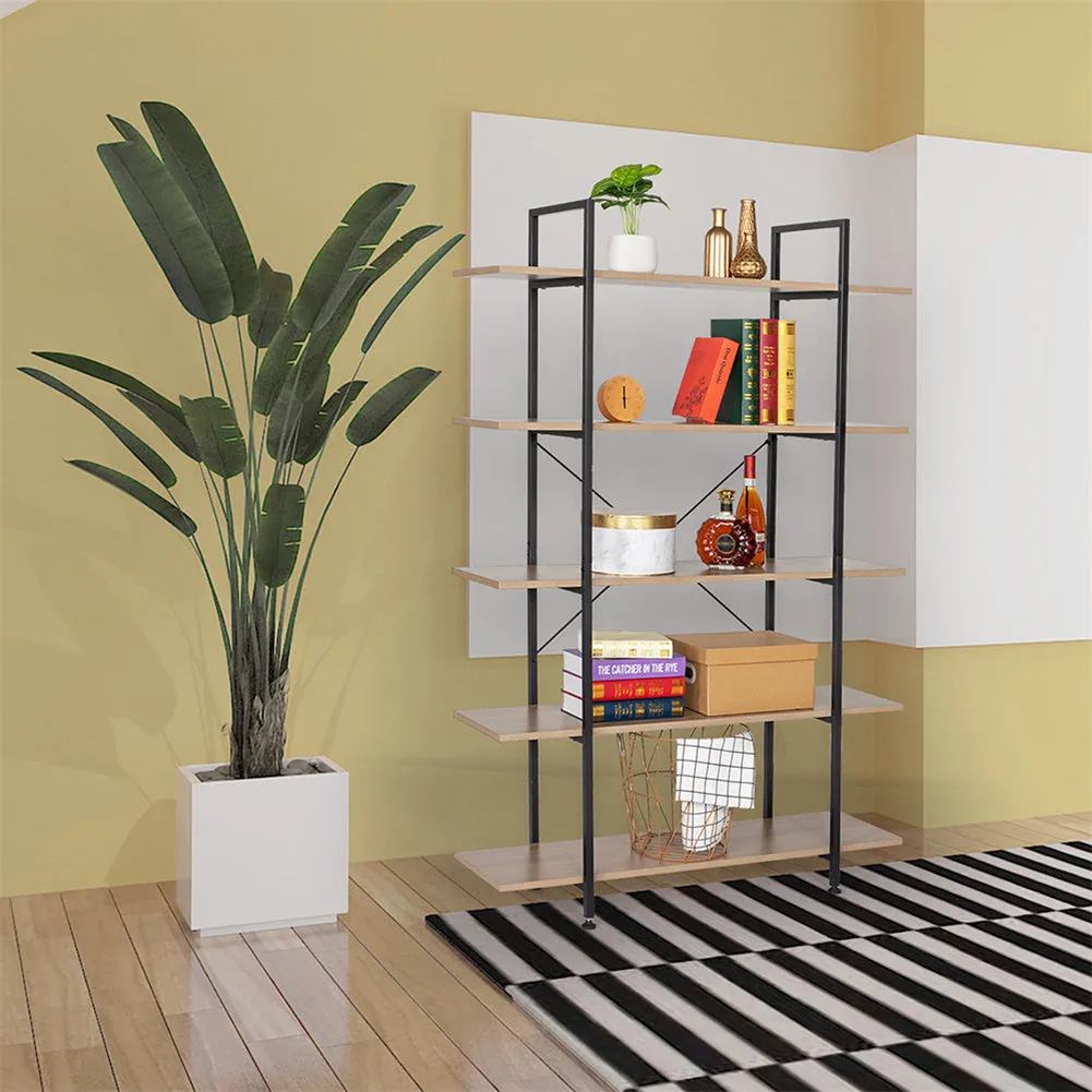 ALICIAN 5-tier Bookcase Spacious Vintage Wood Metal Shelf Furniture