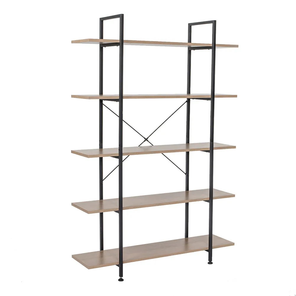 ALICIAN 5-tier Bookcase Spacious Vintage Wood Metal Shelf Furniture