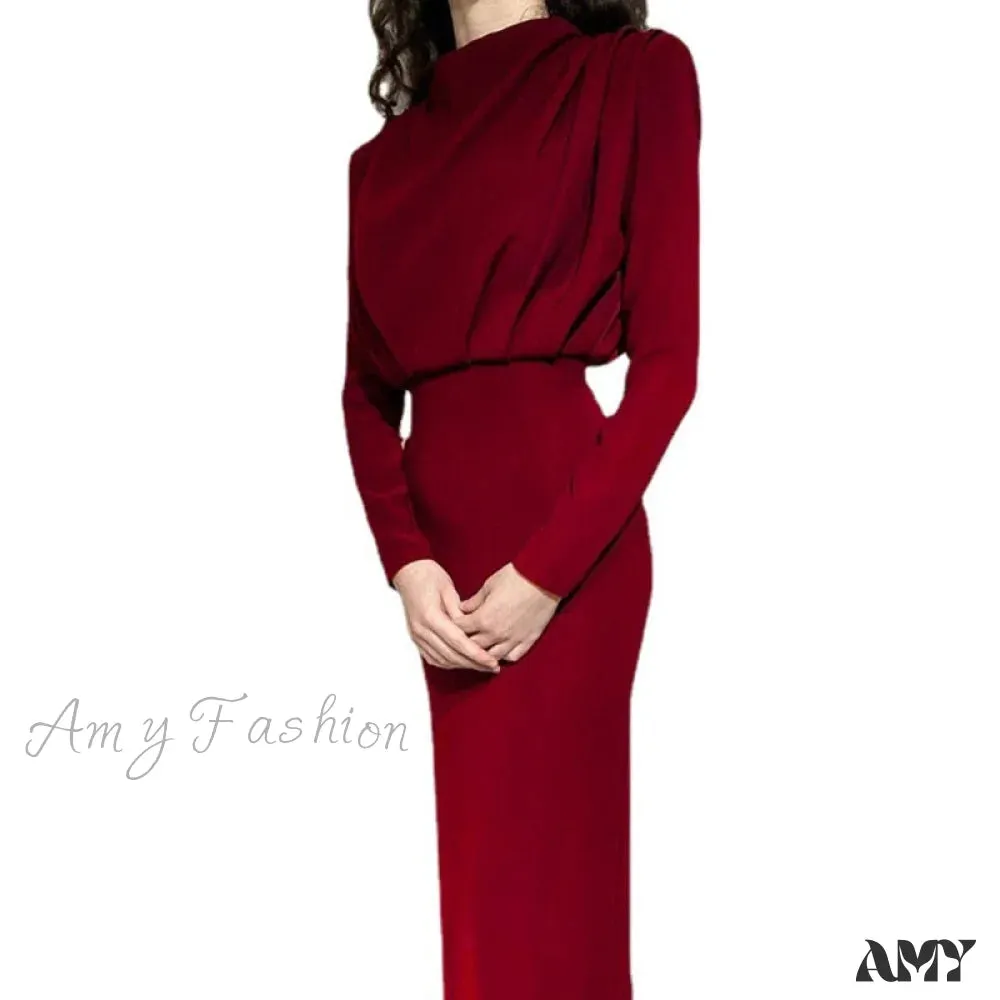 Amy Fashion - Casual Plus Size Solid Color Draw Waist Dress