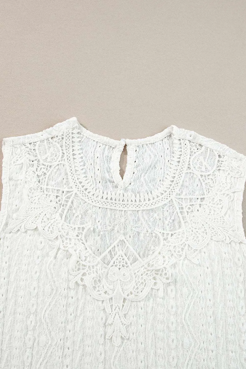 Apricot Guipure Lace Crochet Keyhole Back Sleeveless Top