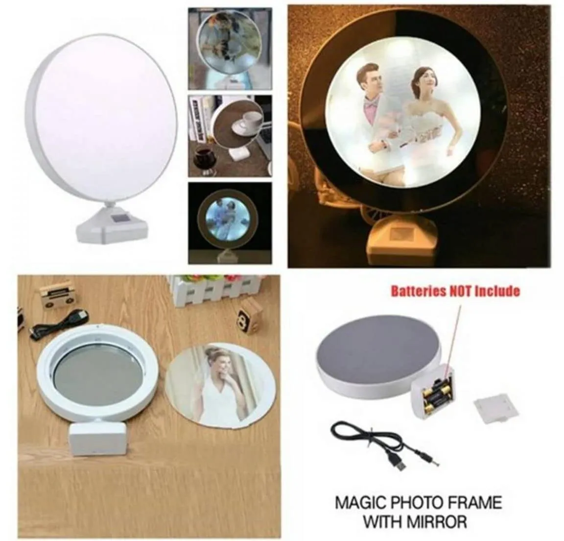 Artistic India Led Magic Mirror Photo Frame With Charging Cable,Can be Customise/Personalised for loved ones on any occassion (Round)