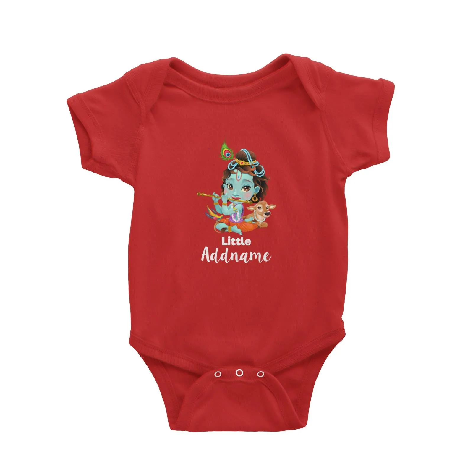 Artistic Krishna Playing Flute with Cow Little Addname Baby Romper