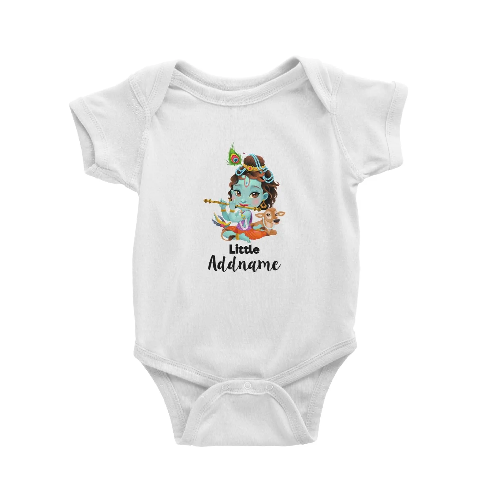 Artistic Krishna Playing Flute with Cow Little Addname Baby Romper