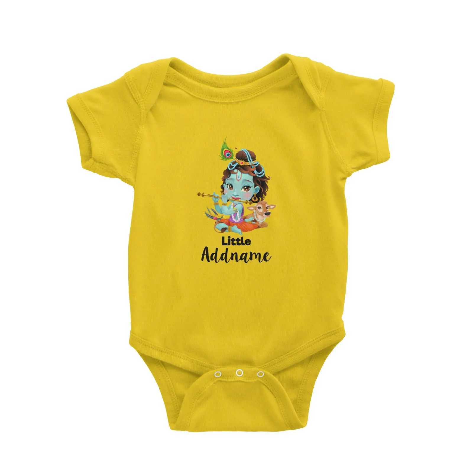 Artistic Krishna Playing Flute with Cow Little Addname Baby Romper