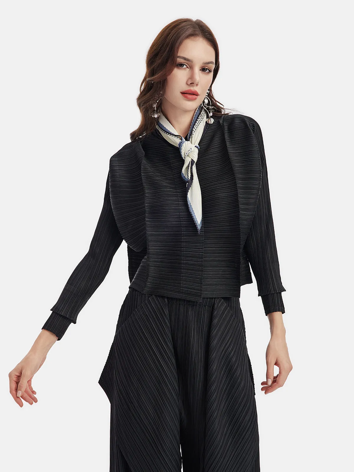 Artistic Pleated Textured Outfit with Scarf