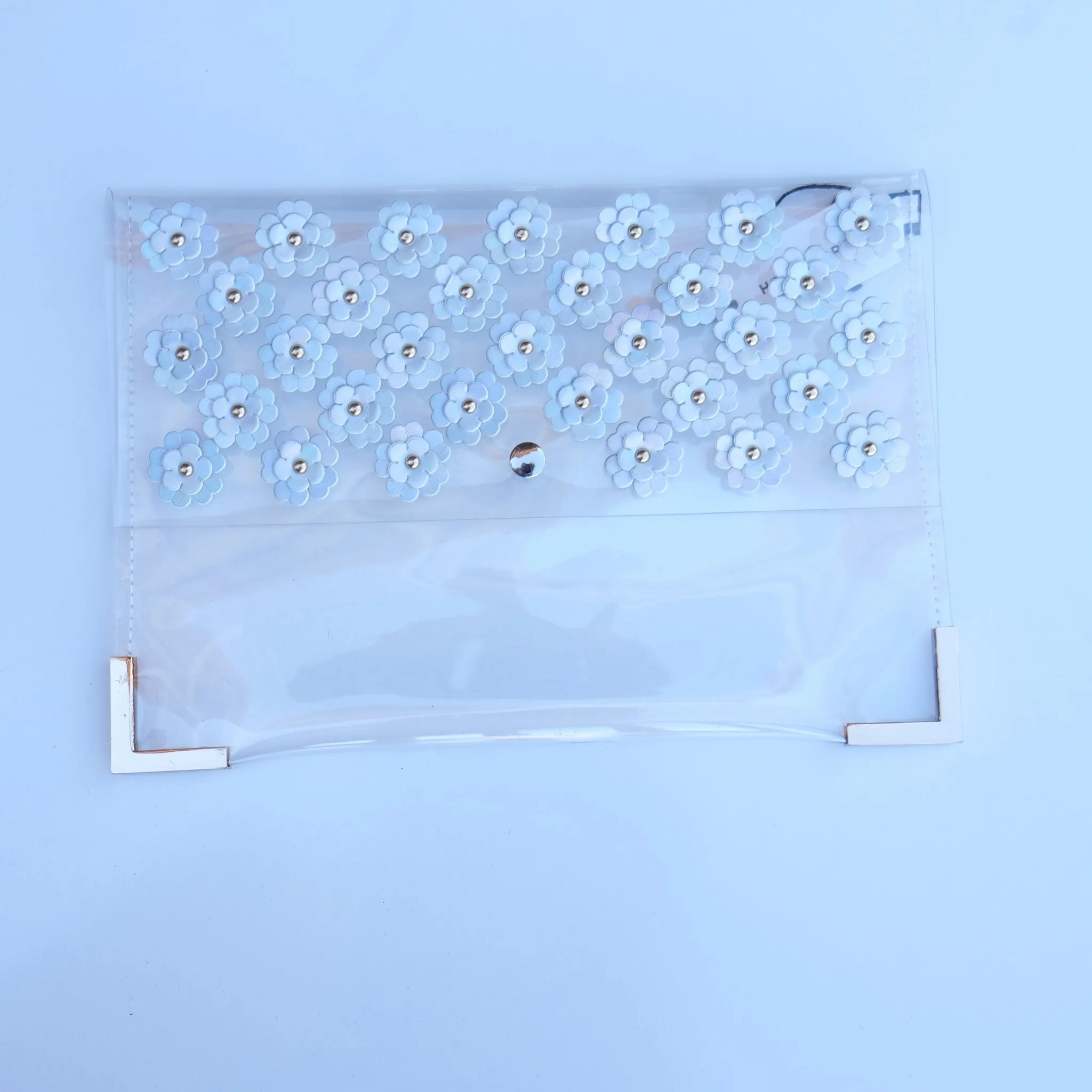 Azalea Daisy Applique Clear Clutch