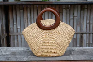 Beach Bag Wooden Handle, Straw beach bag, Seagrass Summer Basket, Wicker Bag