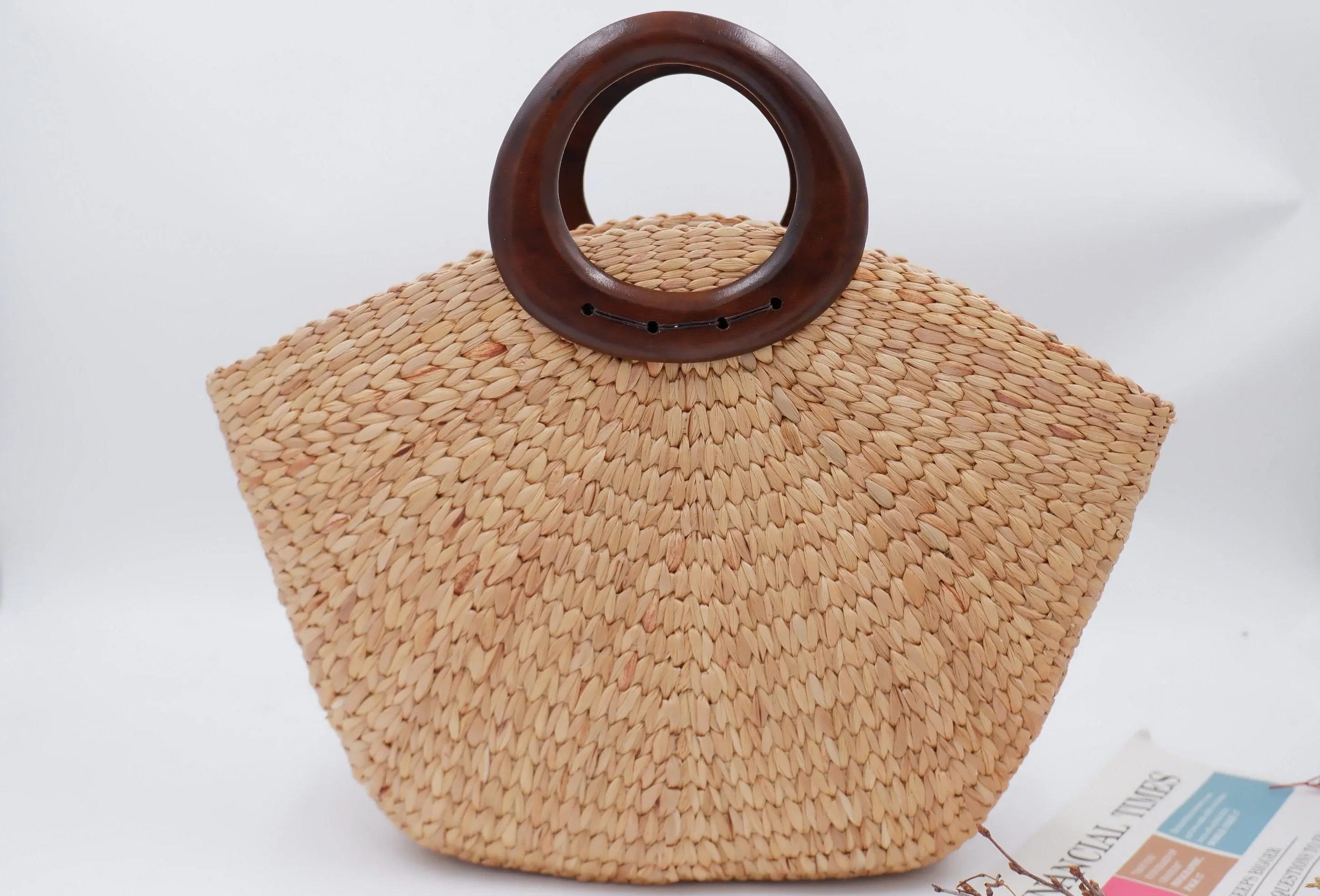 Beach Bag Wooden Handle, Straw beach bag, Seagrass Summer Basket, Wicker Bag