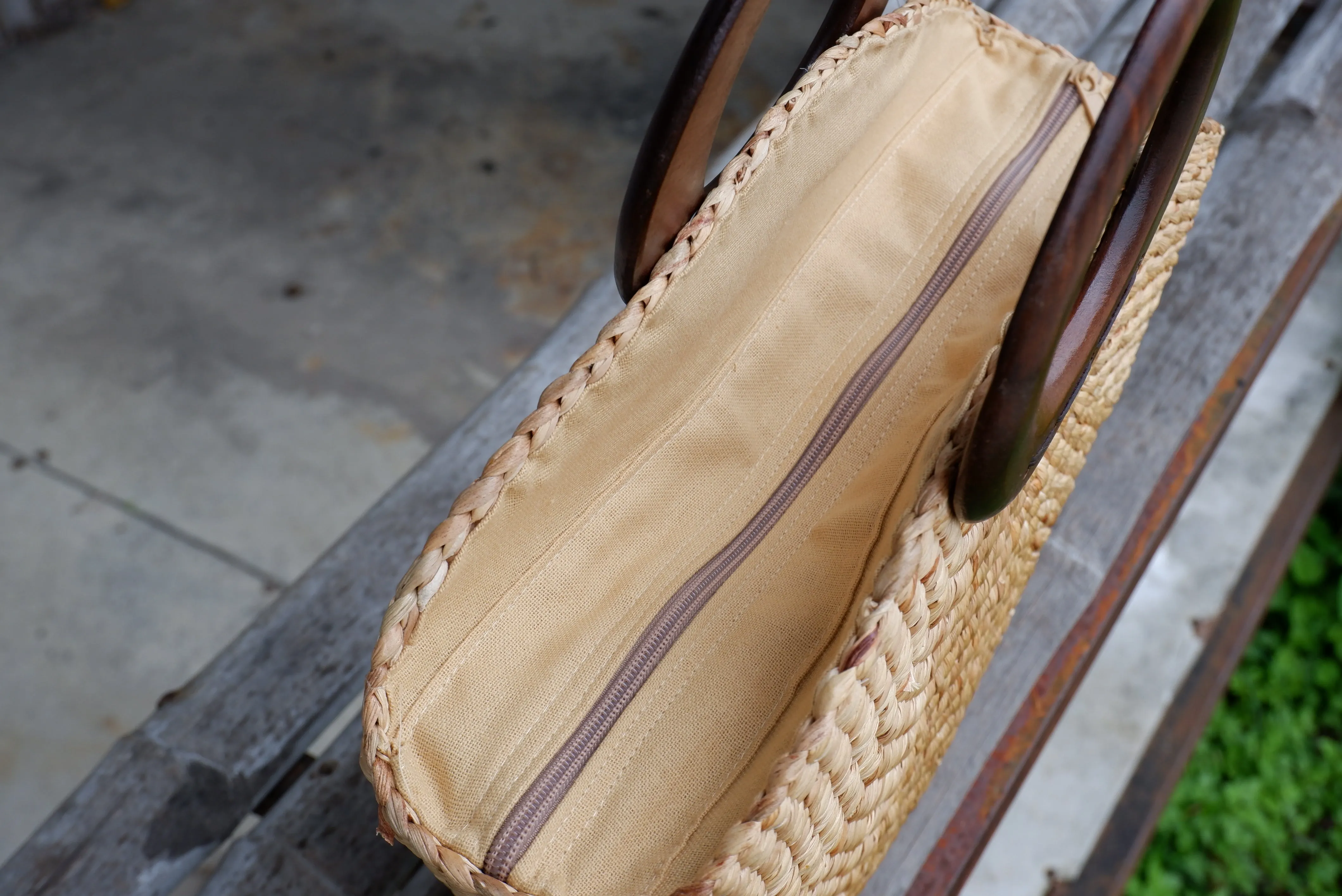 Beach Bag Wooden Handle, Straw beach bag, Seagrass Summer Basket, Wicker Bag