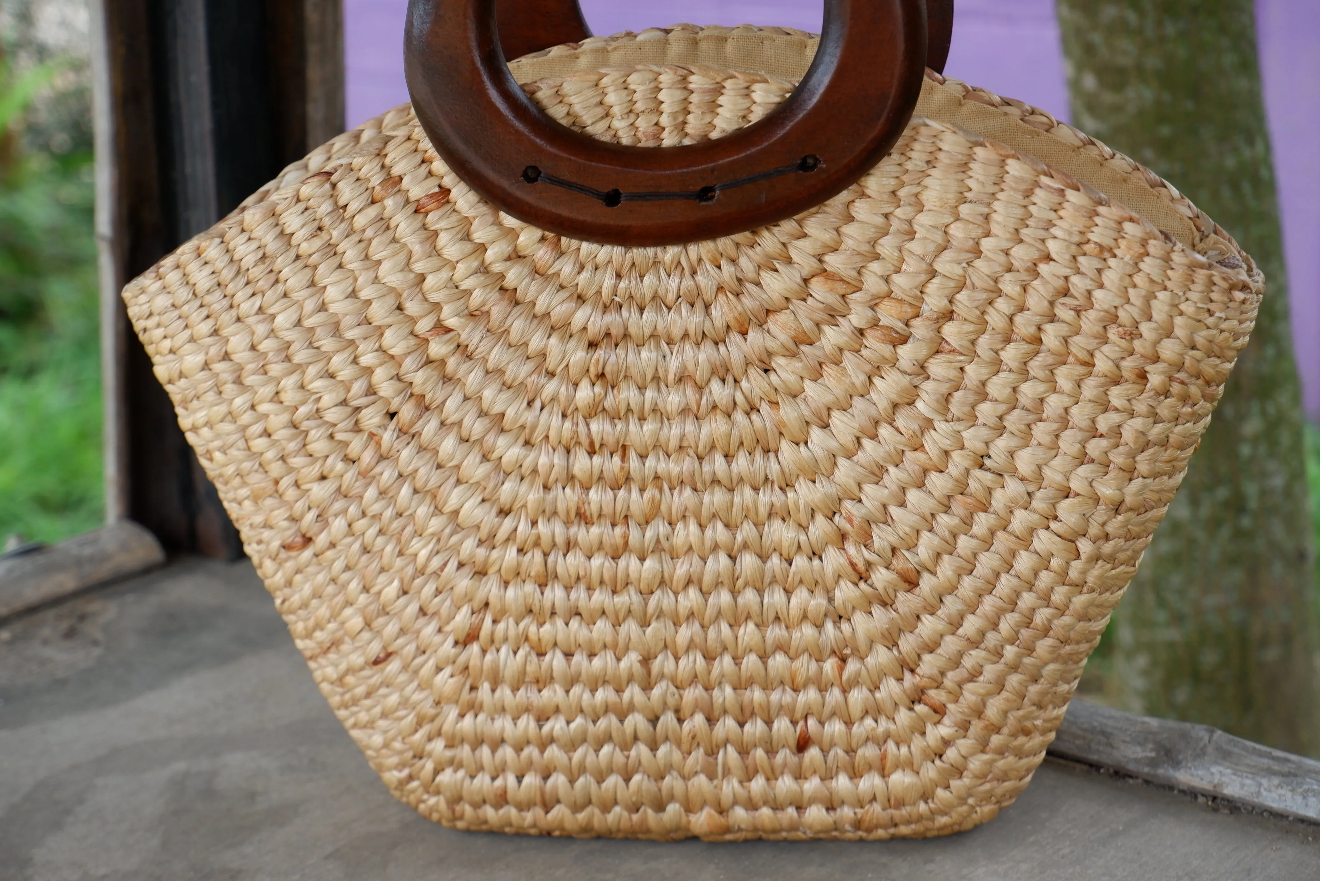 Beach Bag Wooden Handle, Straw beach bag, Seagrass Summer Basket, Wicker Bag