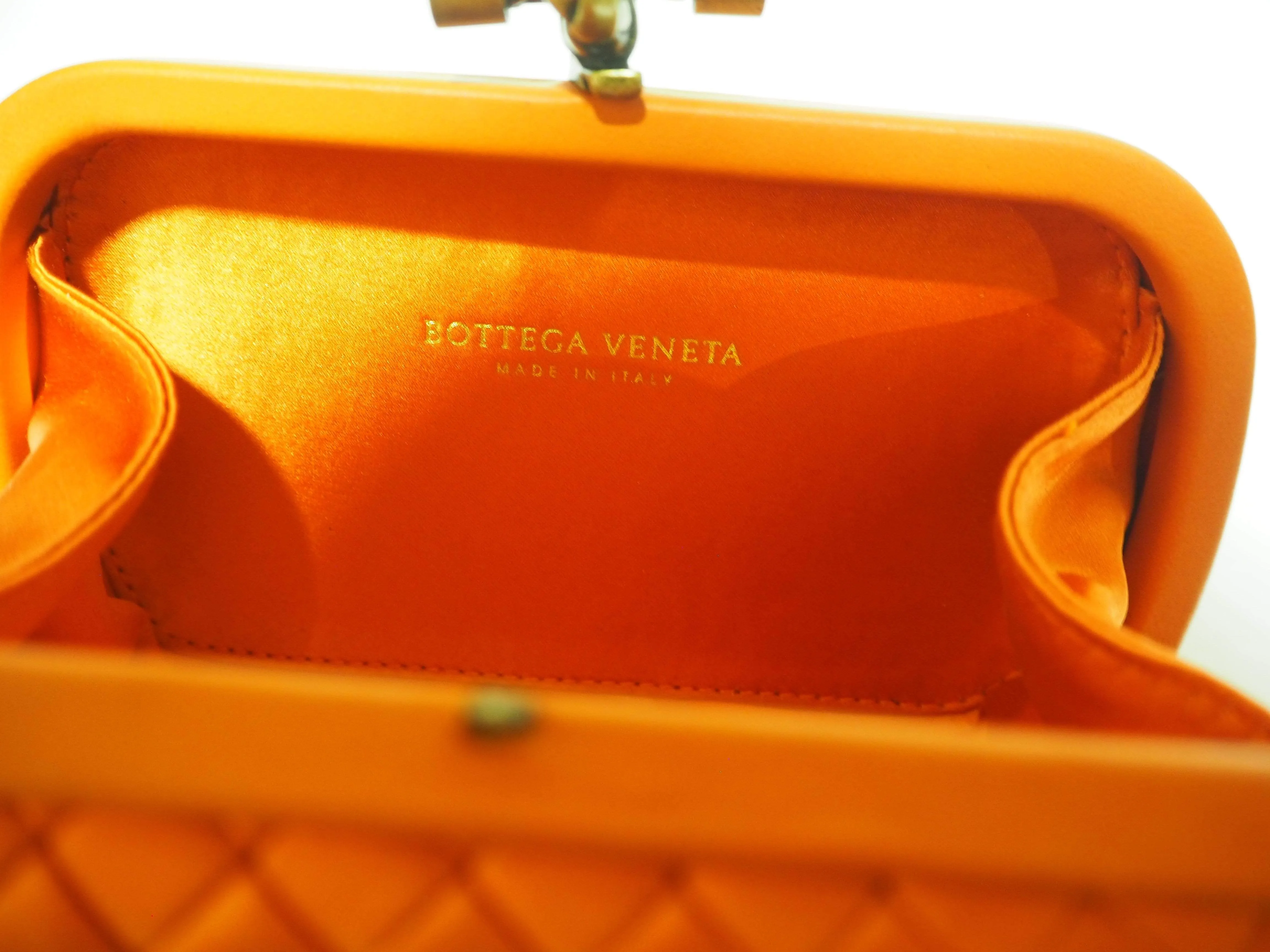 Bottega Veneta Increcciato Knot Clutch Satin Orange --