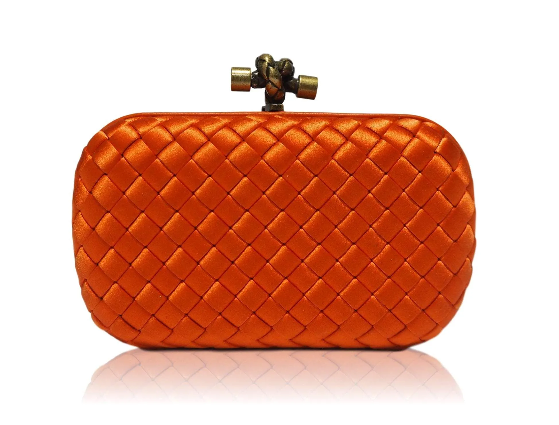 Bottega Veneta Increcciato Knot Clutch Satin Orange --