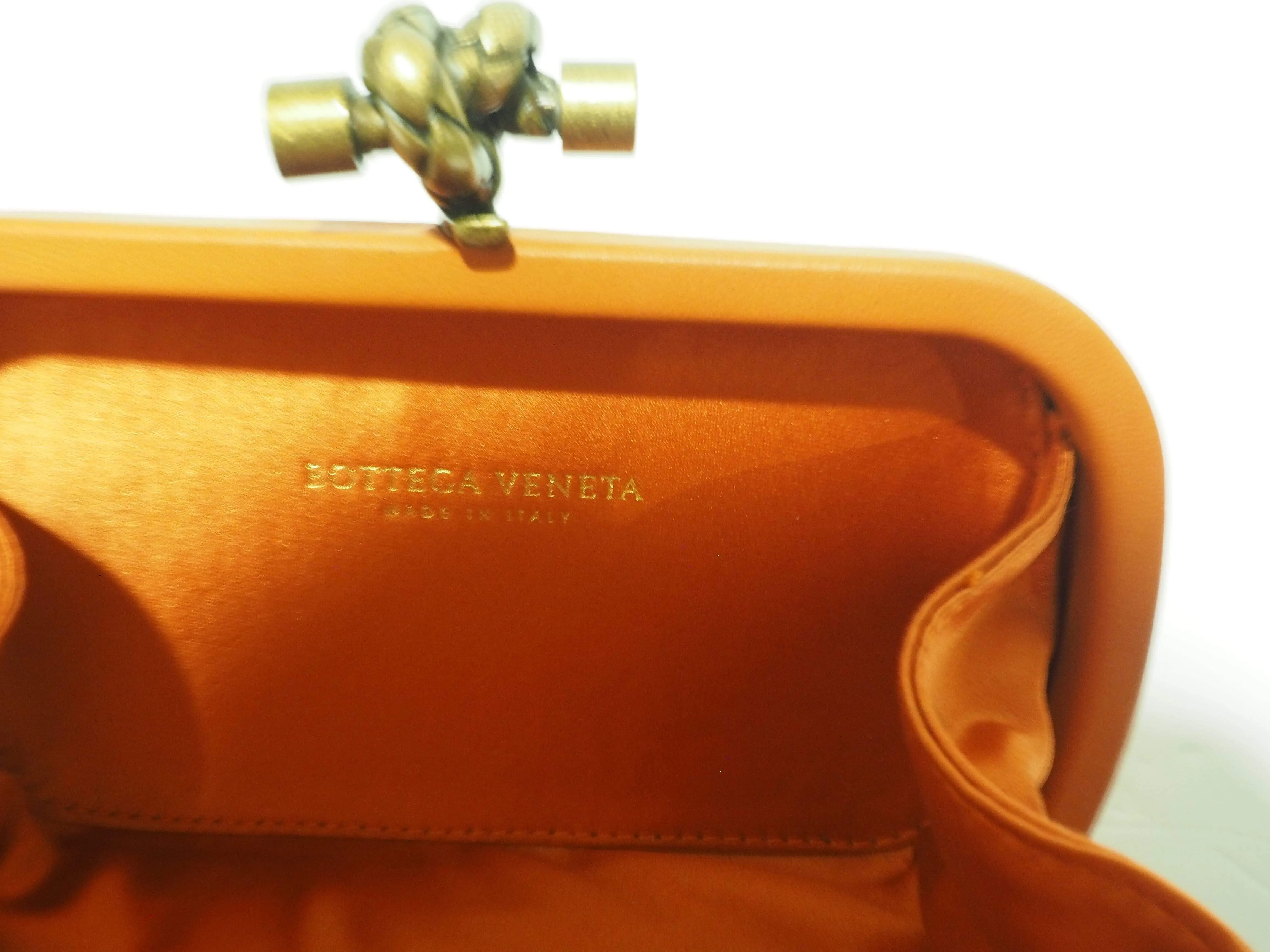 Bottega Veneta Increcciato Knot Clutch Satin Orange --