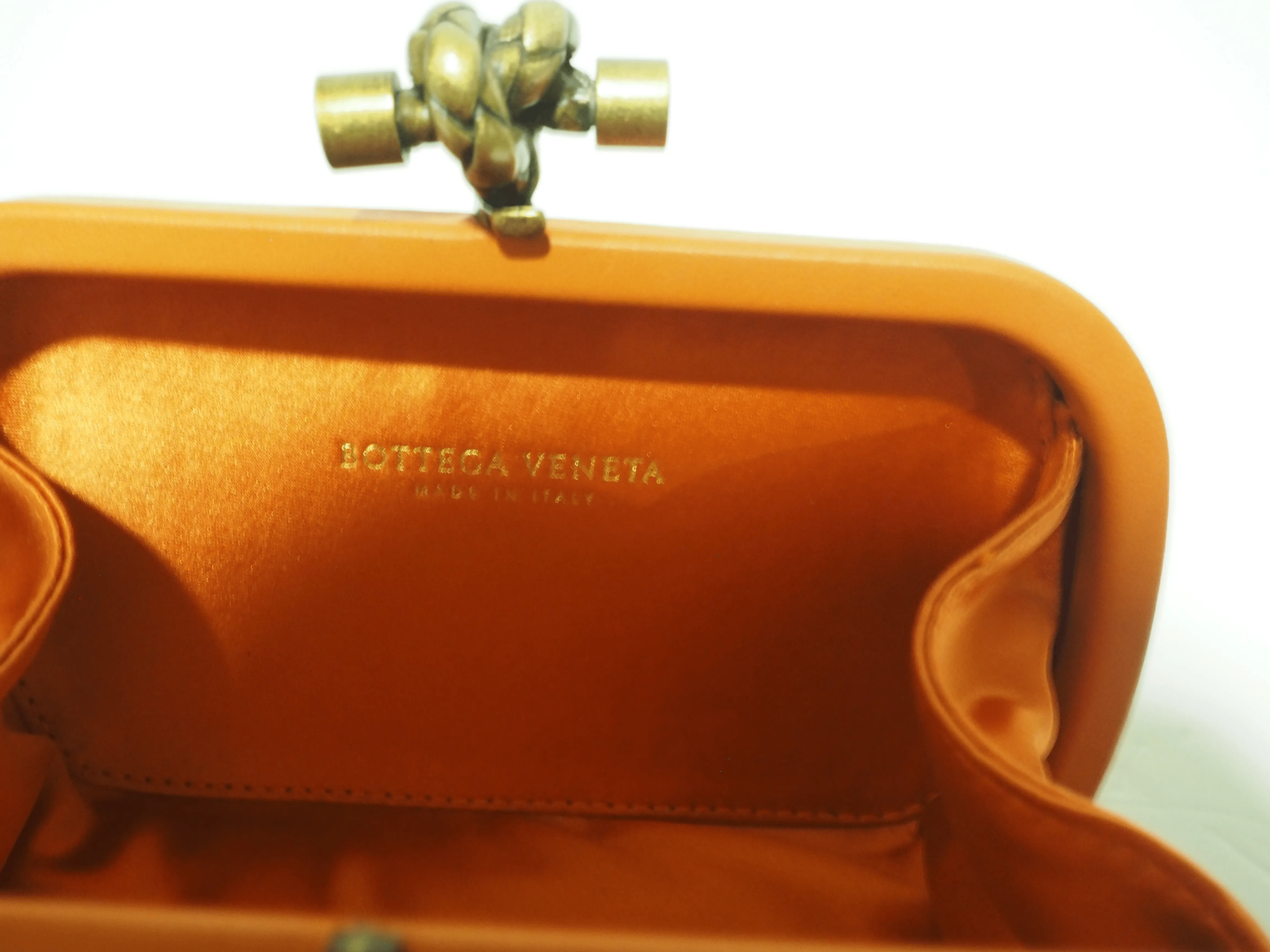 Bottega Veneta Increcciato Knot Clutch Satin Orange --