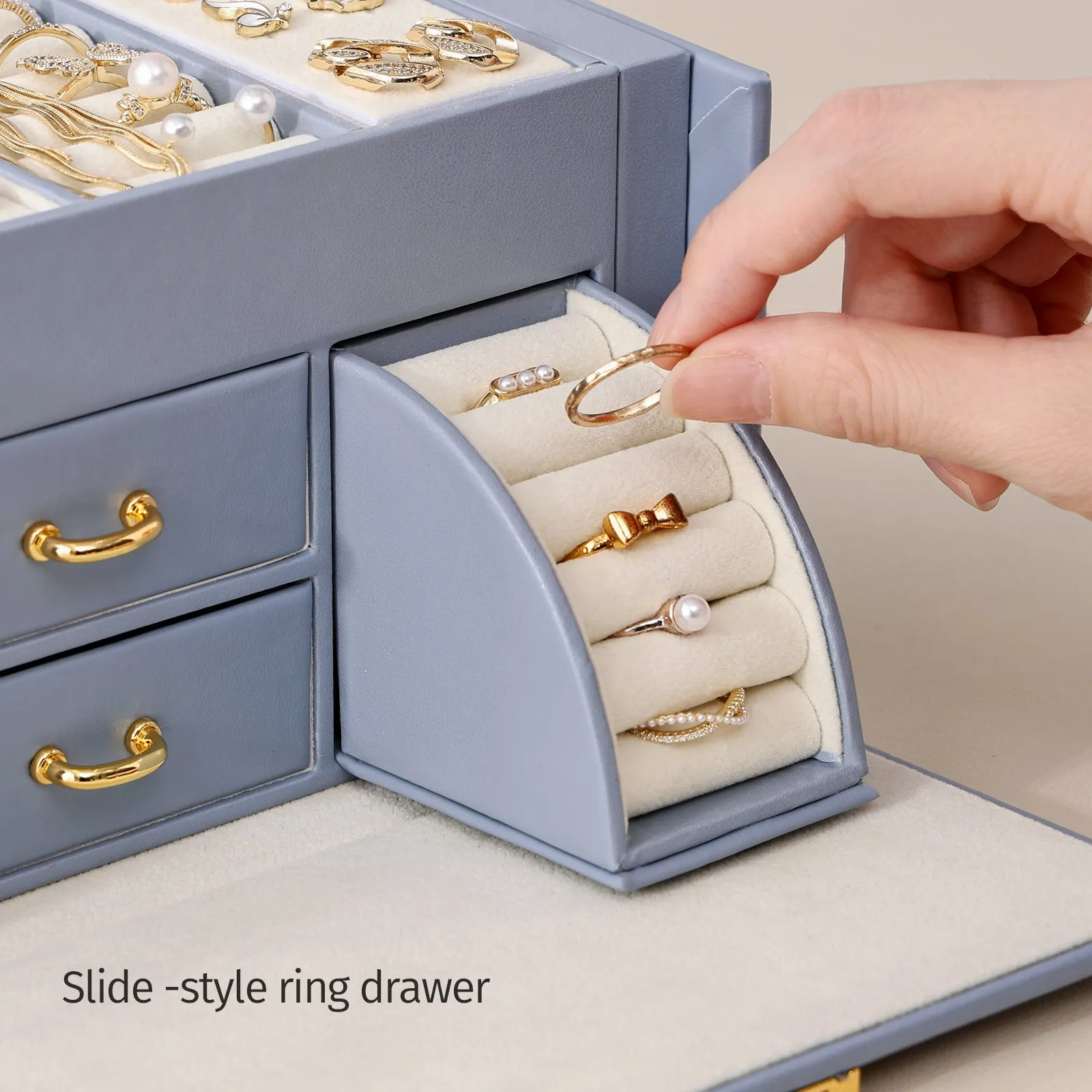 Casegrace Jewelry Organizer with Mirror 2 Drawers & Lock