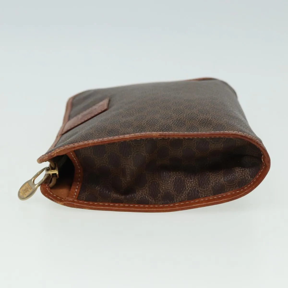 CELINE Macadam Canvas Clutch Bag PVC Leather Brown Auth 81831