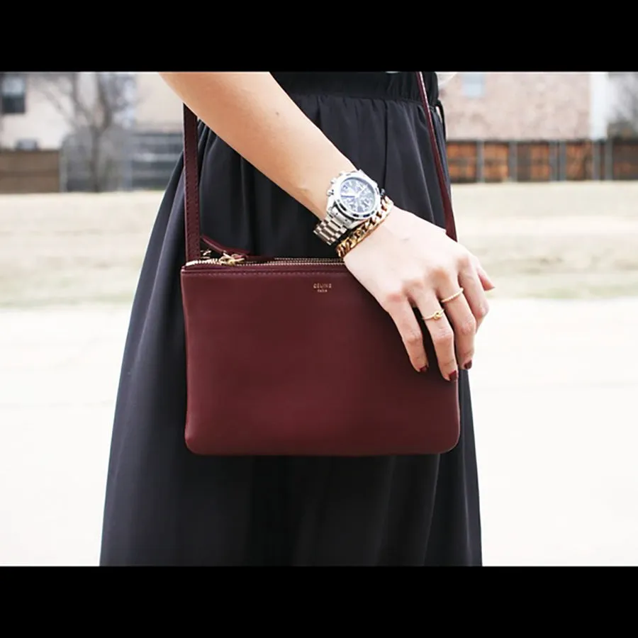 Celine Small Burgundy Leather Trio Crossbody Bag