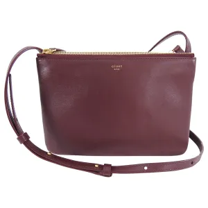 Celine Small Burgundy Leather Trio Crossbody Bag