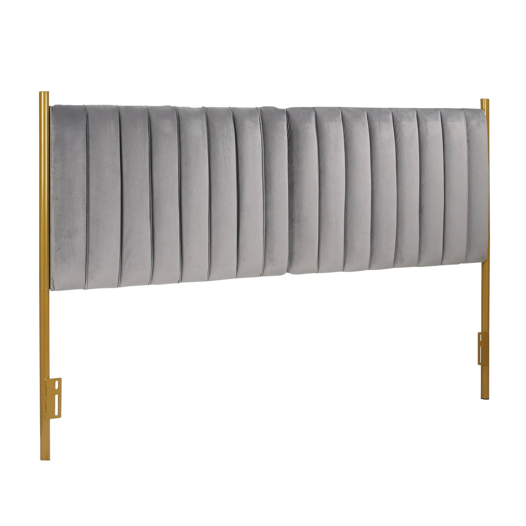 Chloe Contemporary/Glam King Headboard in Gold Steel and Grey Velvet by LumiSource