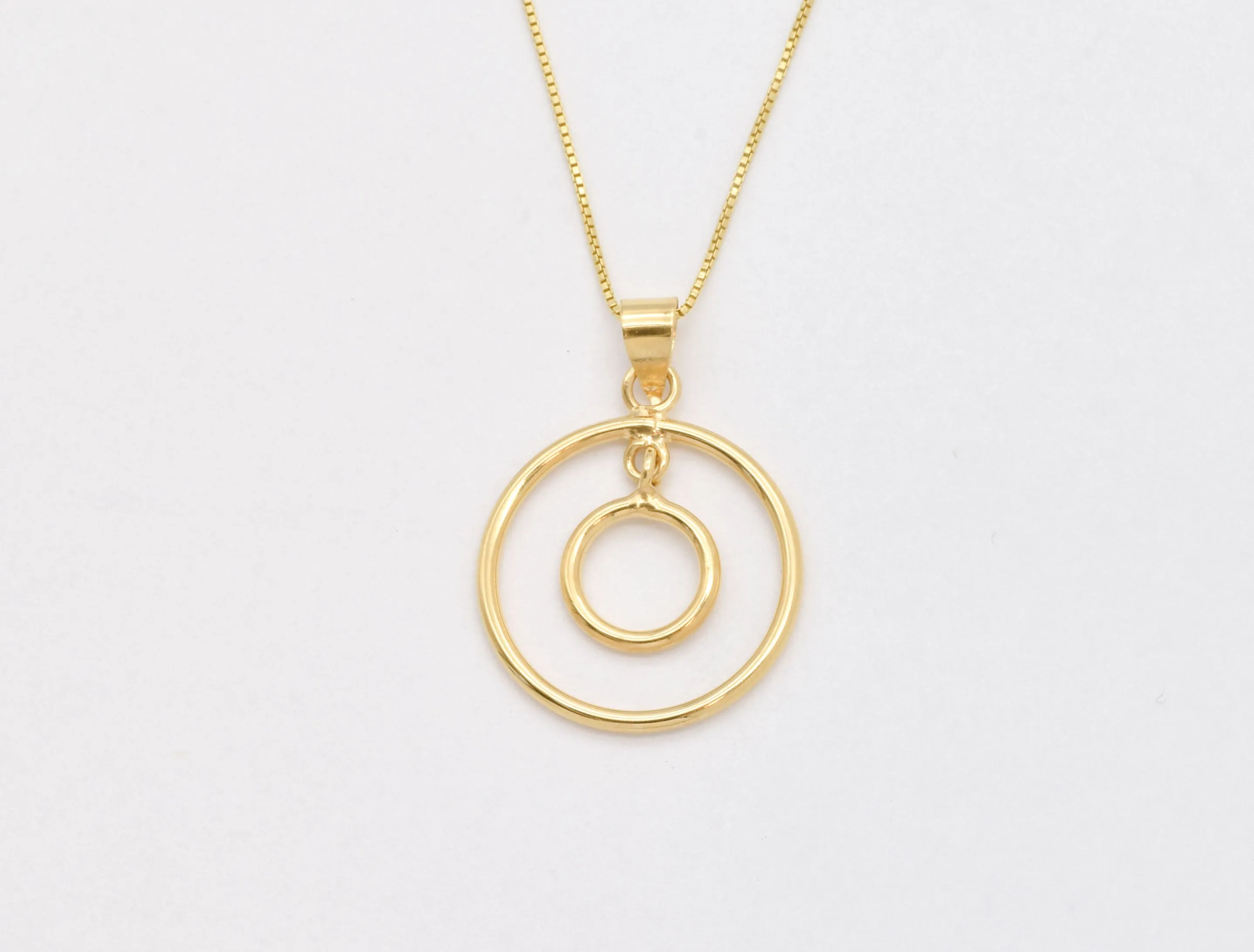 Circle Gold Necklace - Minimalist Round Necklace - Gold Double Pendant