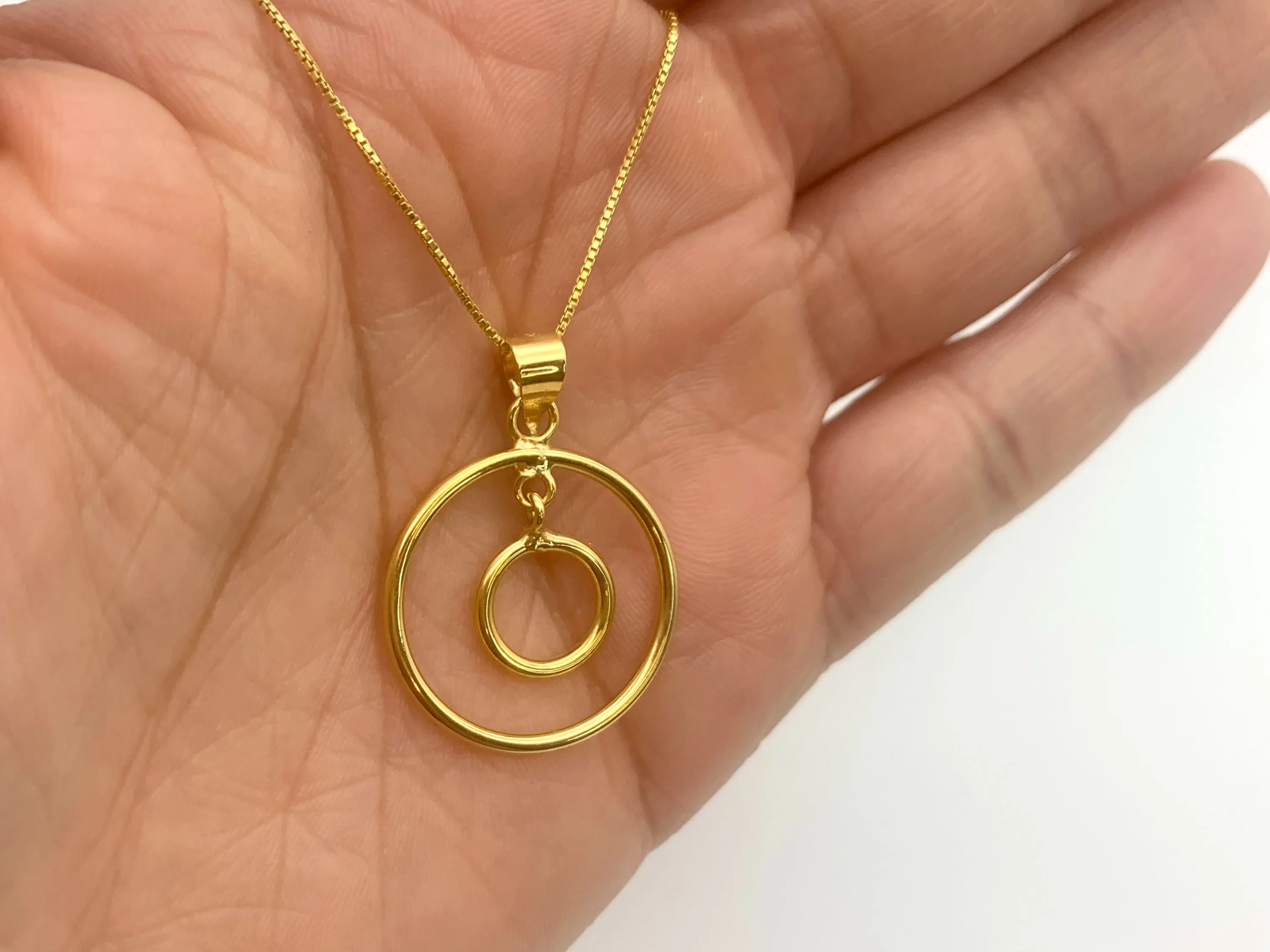 Circle Gold Necklace - Minimalist Round Necklace - Gold Double Pendant