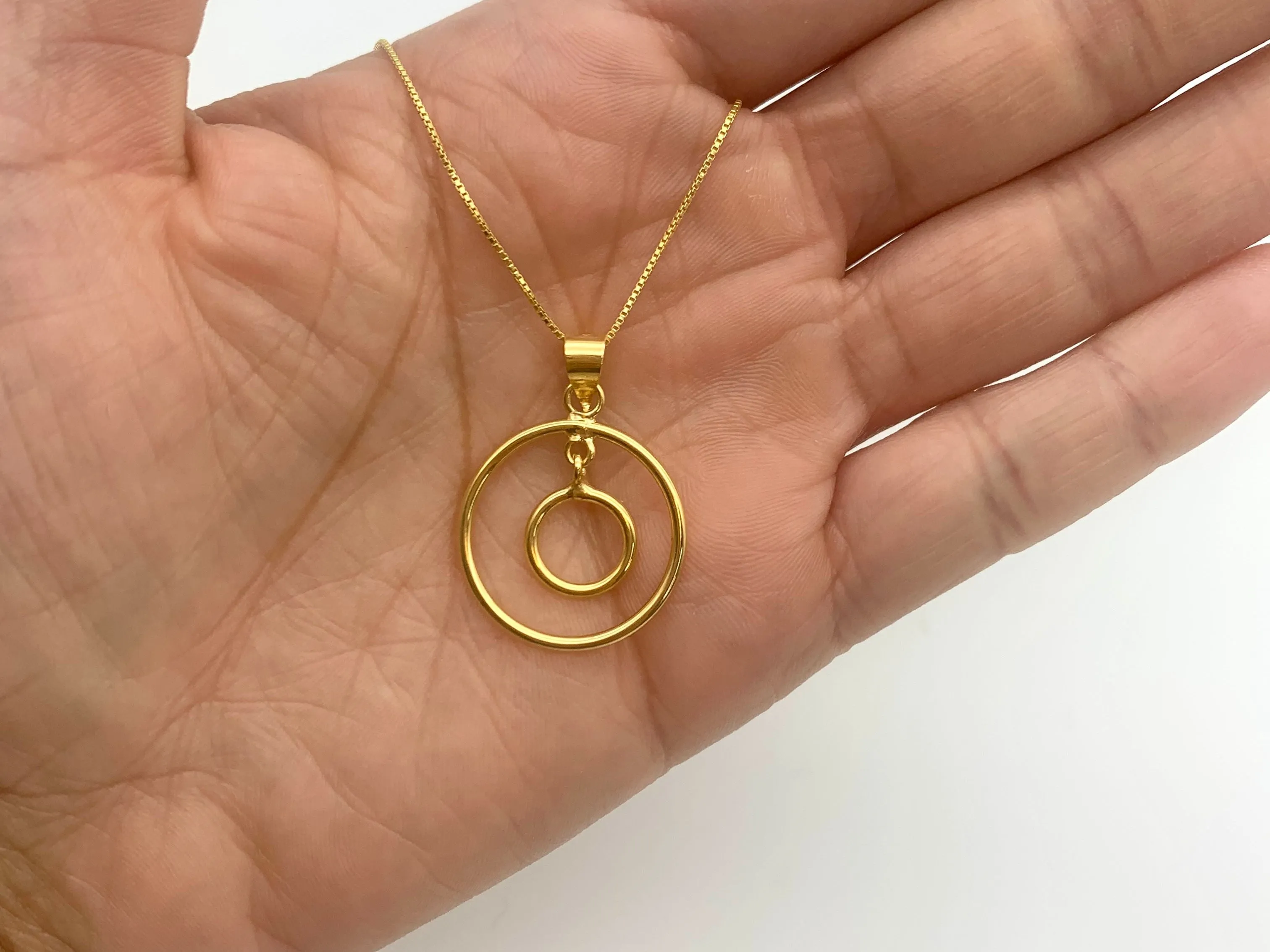 Circle Gold Necklace - Minimalist Round Necklace - Gold Double Pendant