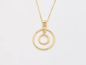 Circle Gold Necklace - Minimalist Round Necklace - Gold Double Pendant