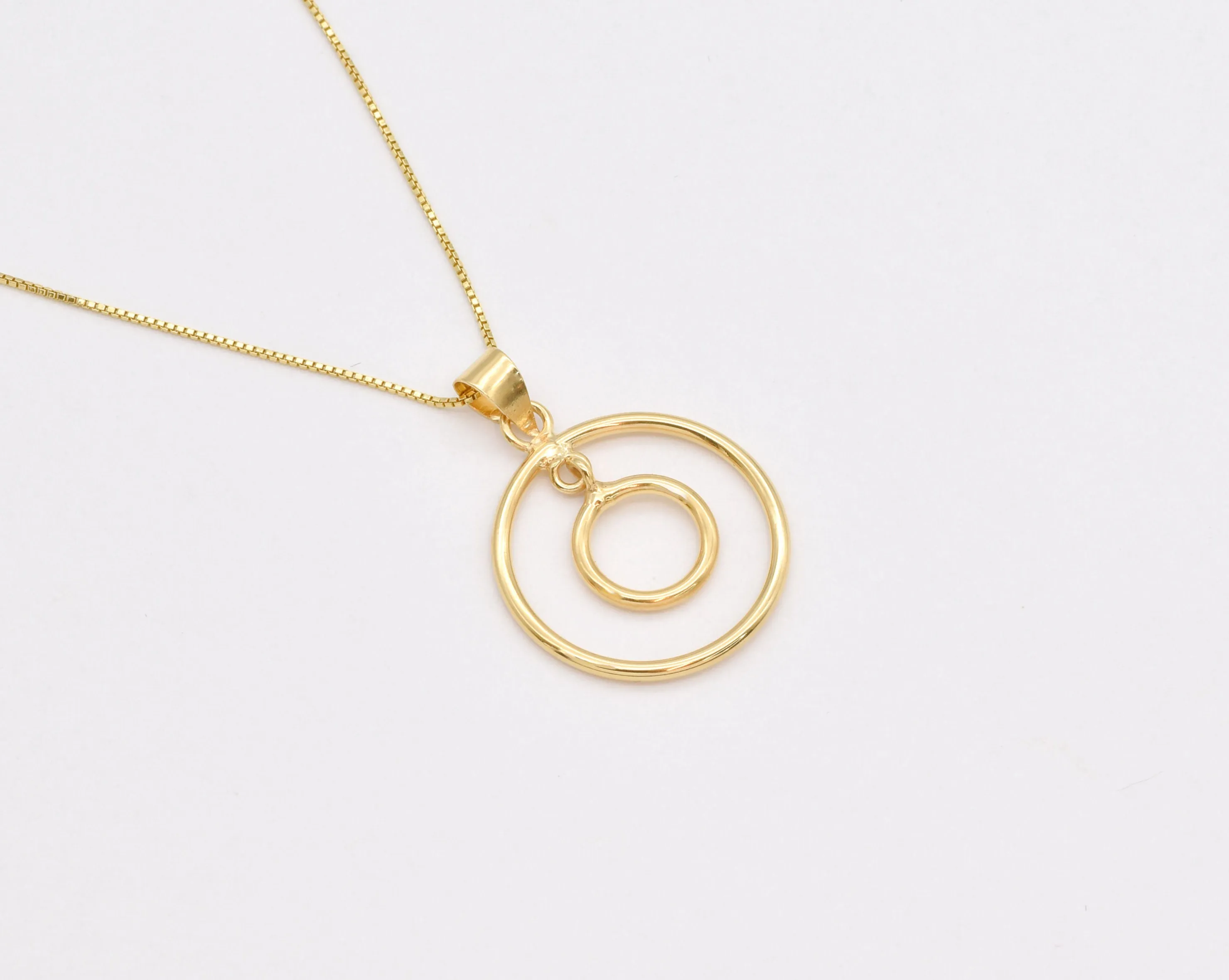 Circle Gold Necklace - Minimalist Round Necklace - Gold Double Pendant