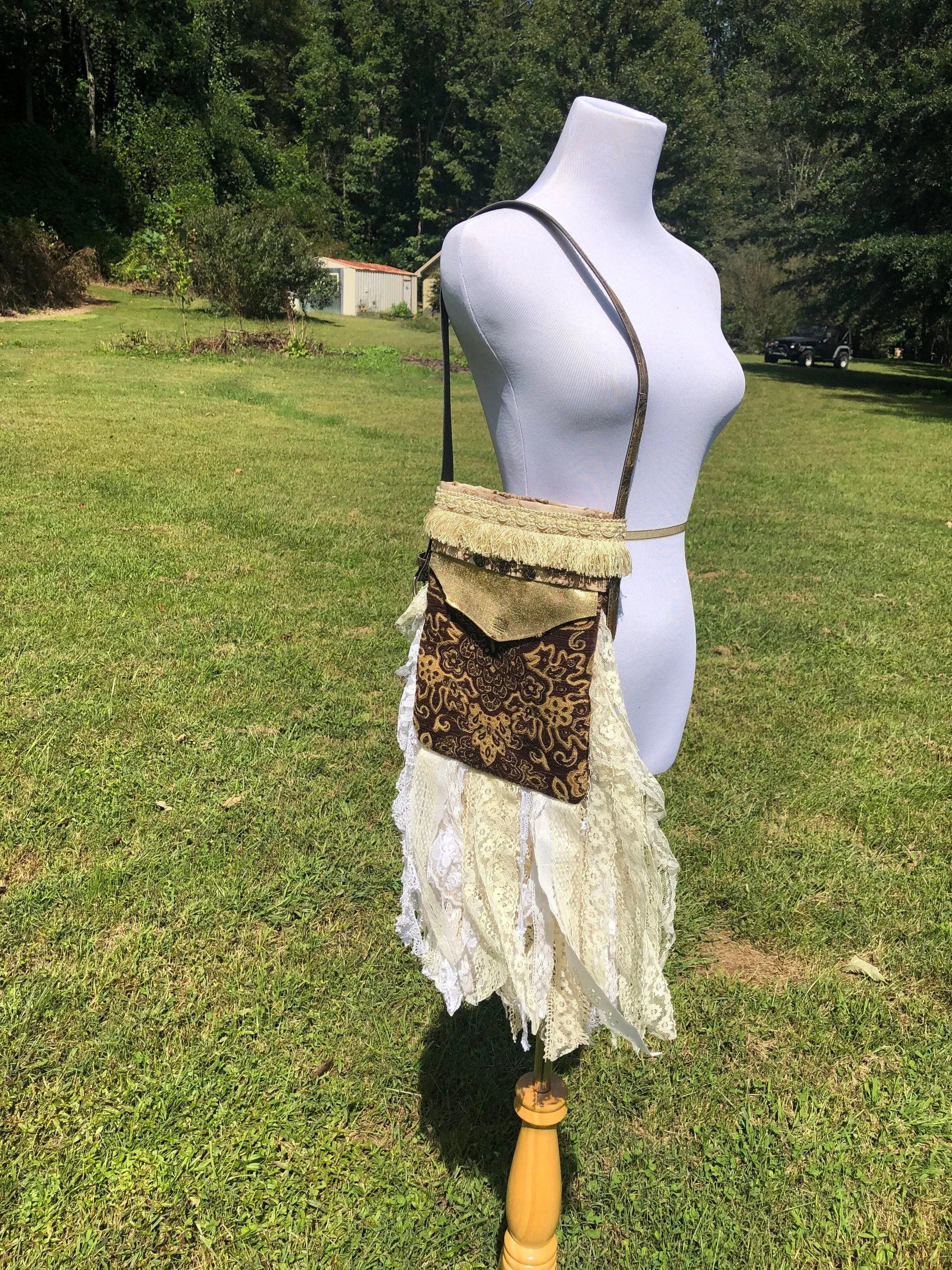 CLEARANCE, Beige handmade boho fringe purse. Perfect for making a fashion statement.