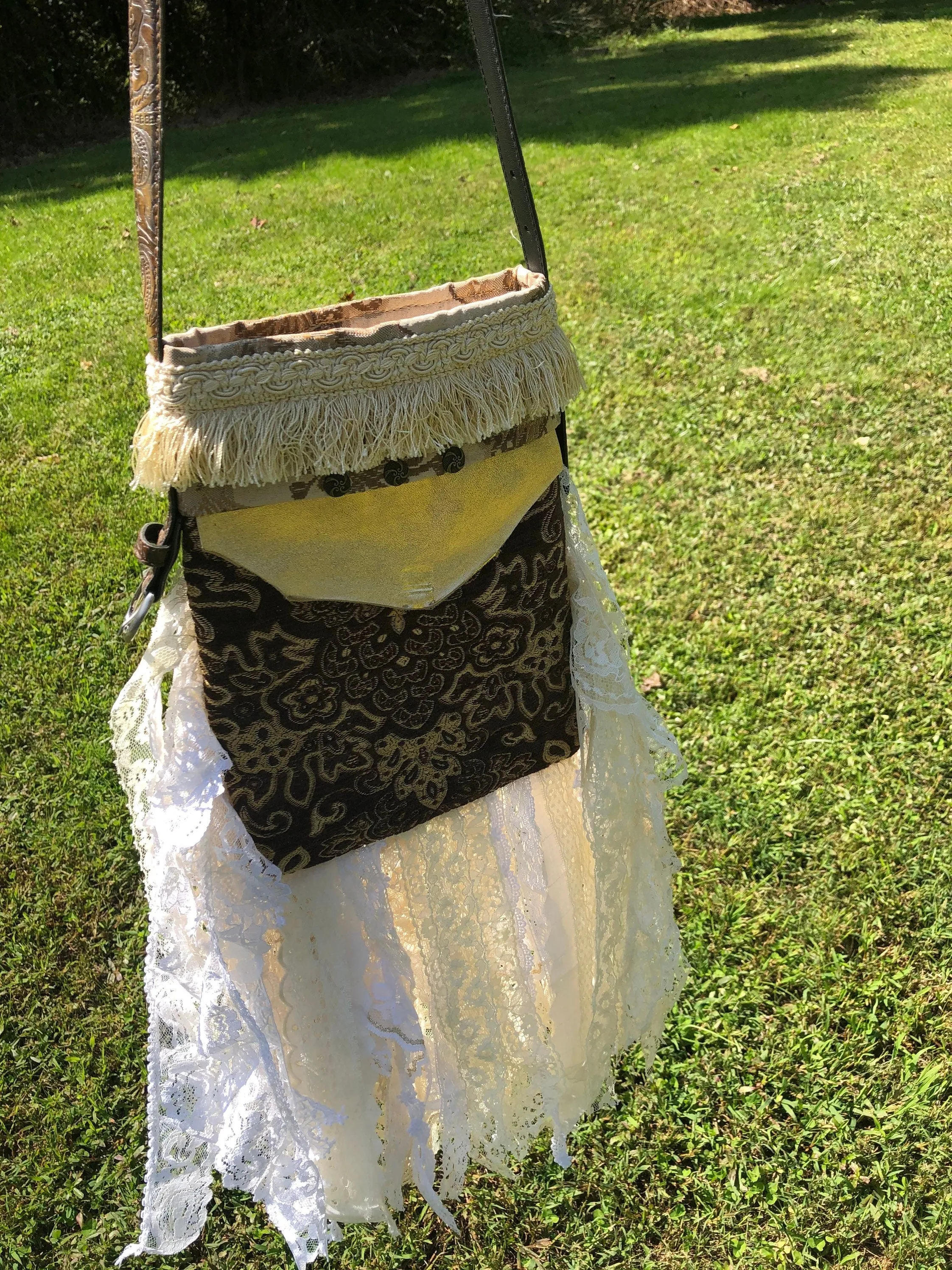 CLEARANCE, Beige handmade boho fringe purse. Perfect for making a fashion statement.