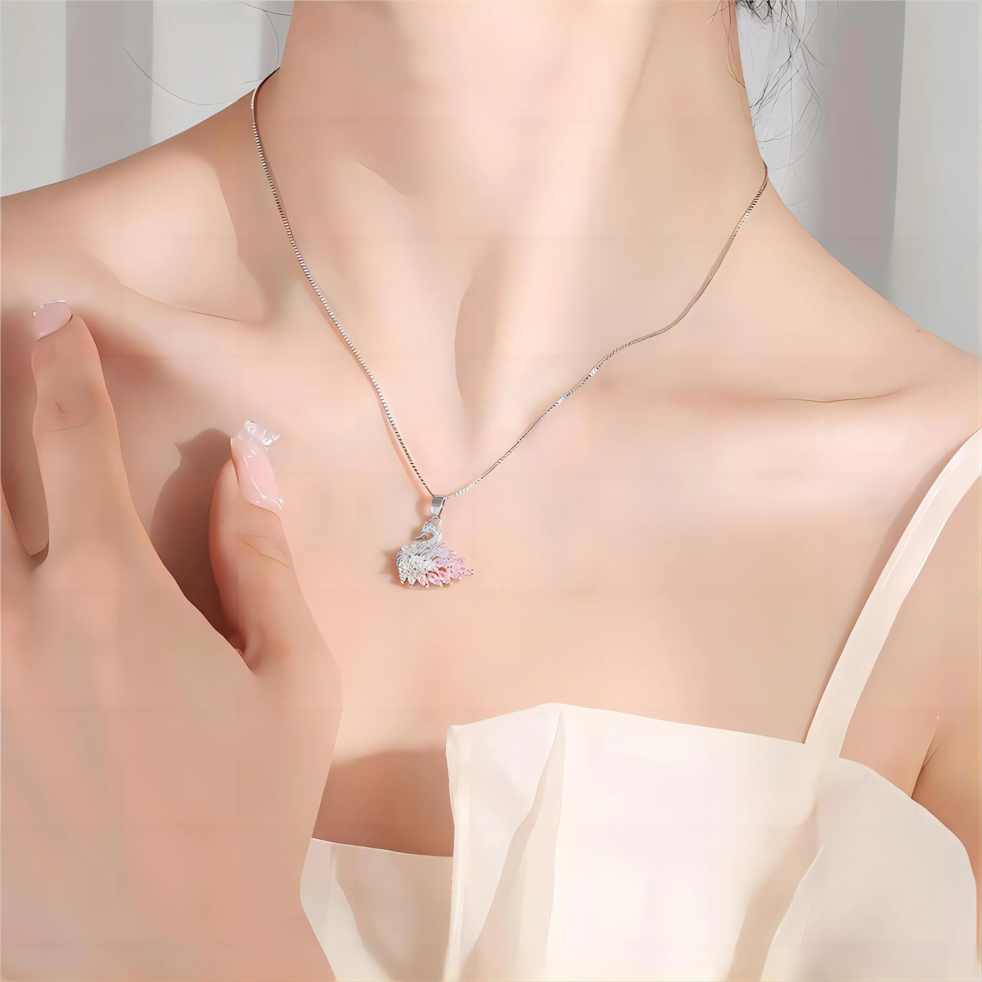 Colorful Crystal Swan Pendant Necklace