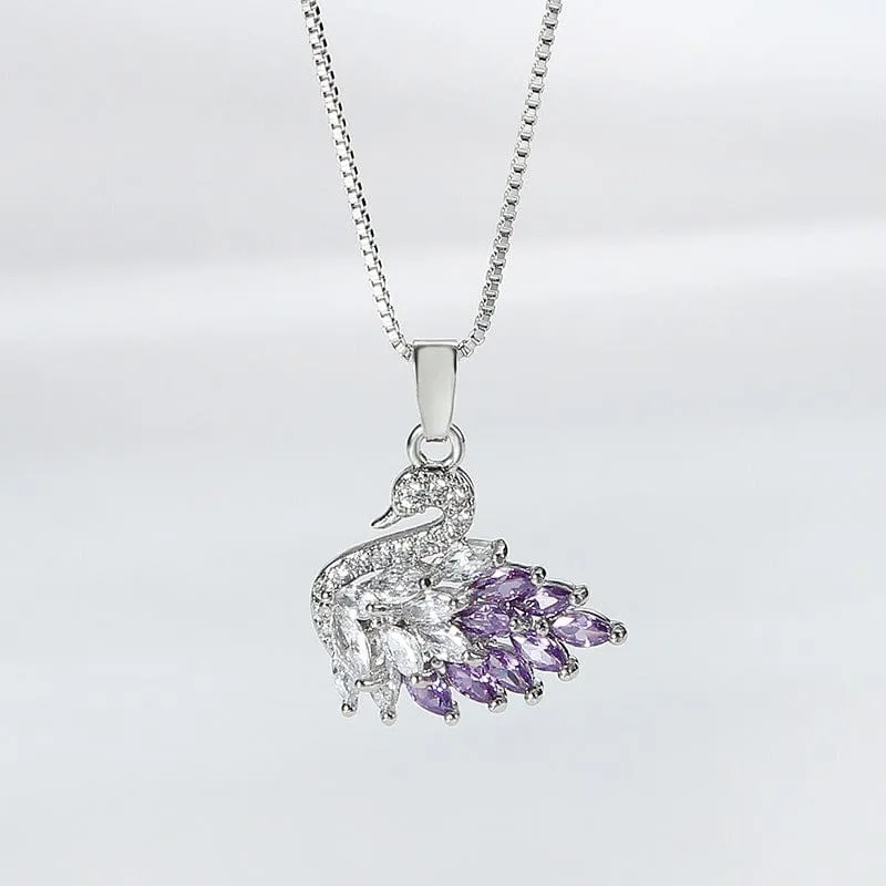 Colorful Crystal Swan Pendant Necklace