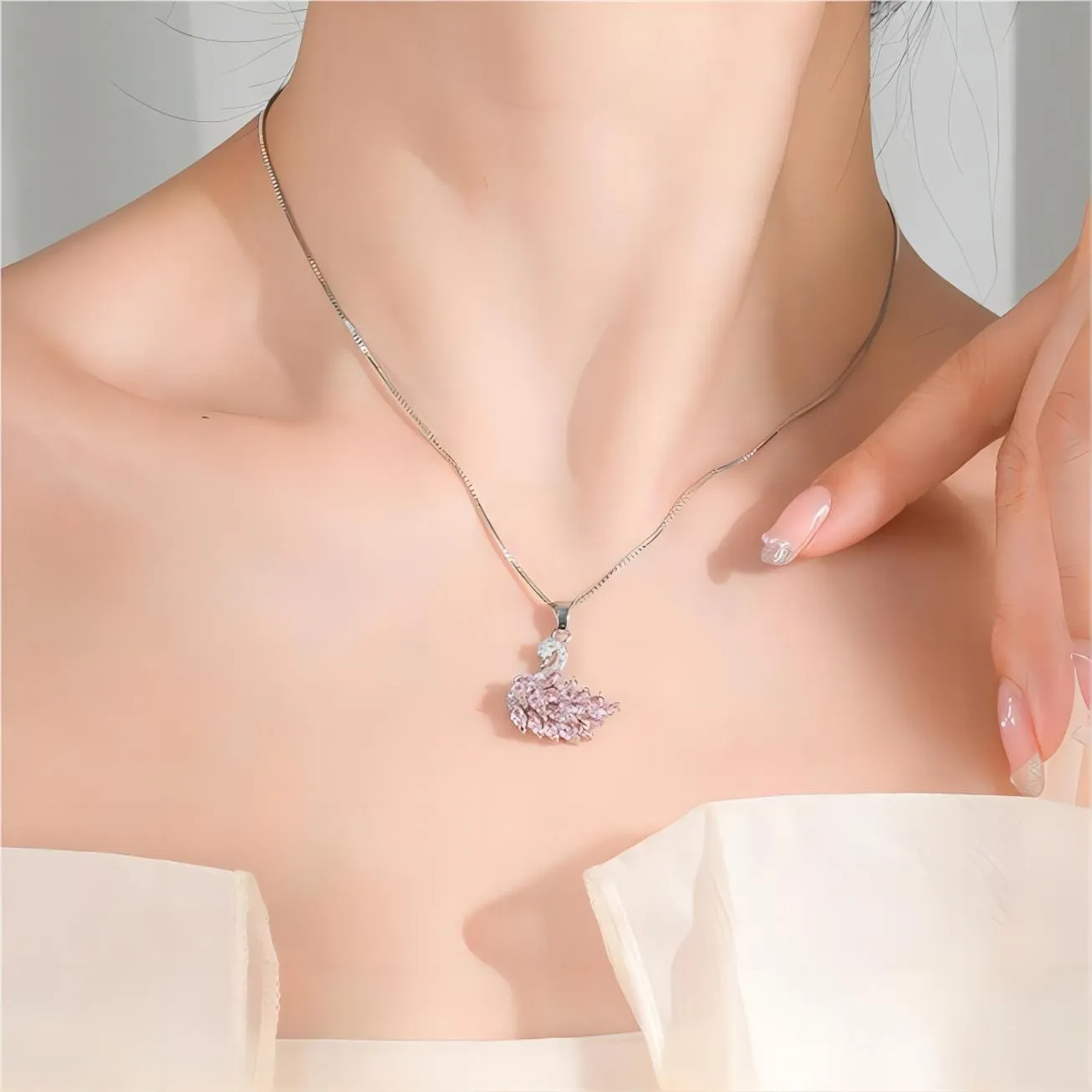 Colorful Crystal Swan Pendant Necklace