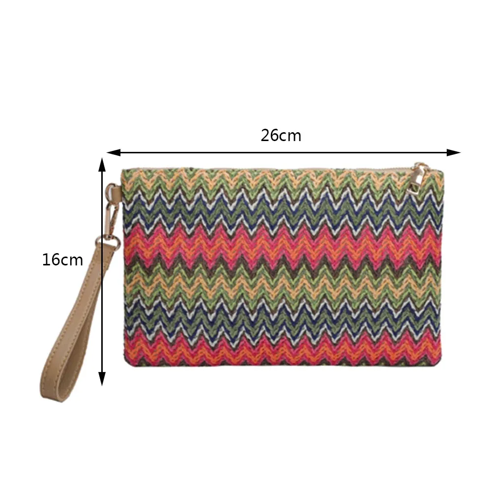 Colorful Wave Straw Woven Bag Women's Flip Clutch Bag Summer Beach Handbag Hand-woven Bag Mobile Phone Bag Female Purse Wallet