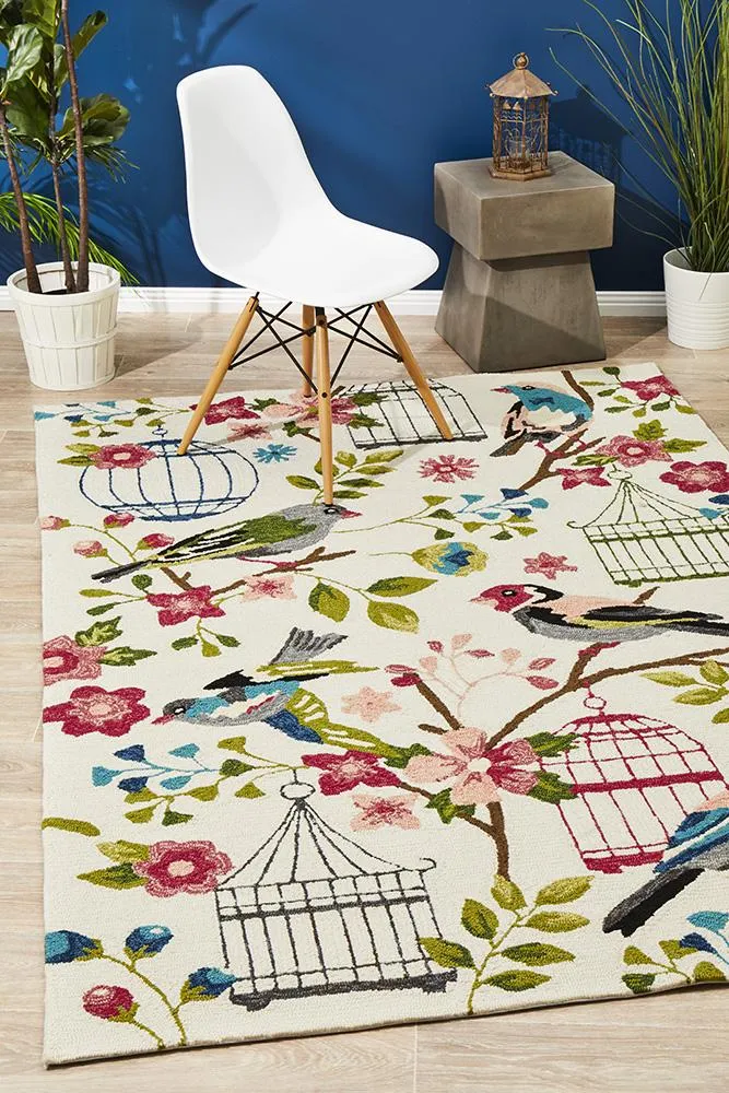 Copacabana Finch and Nest Exquisite Indoor Outdoor Rug Cream