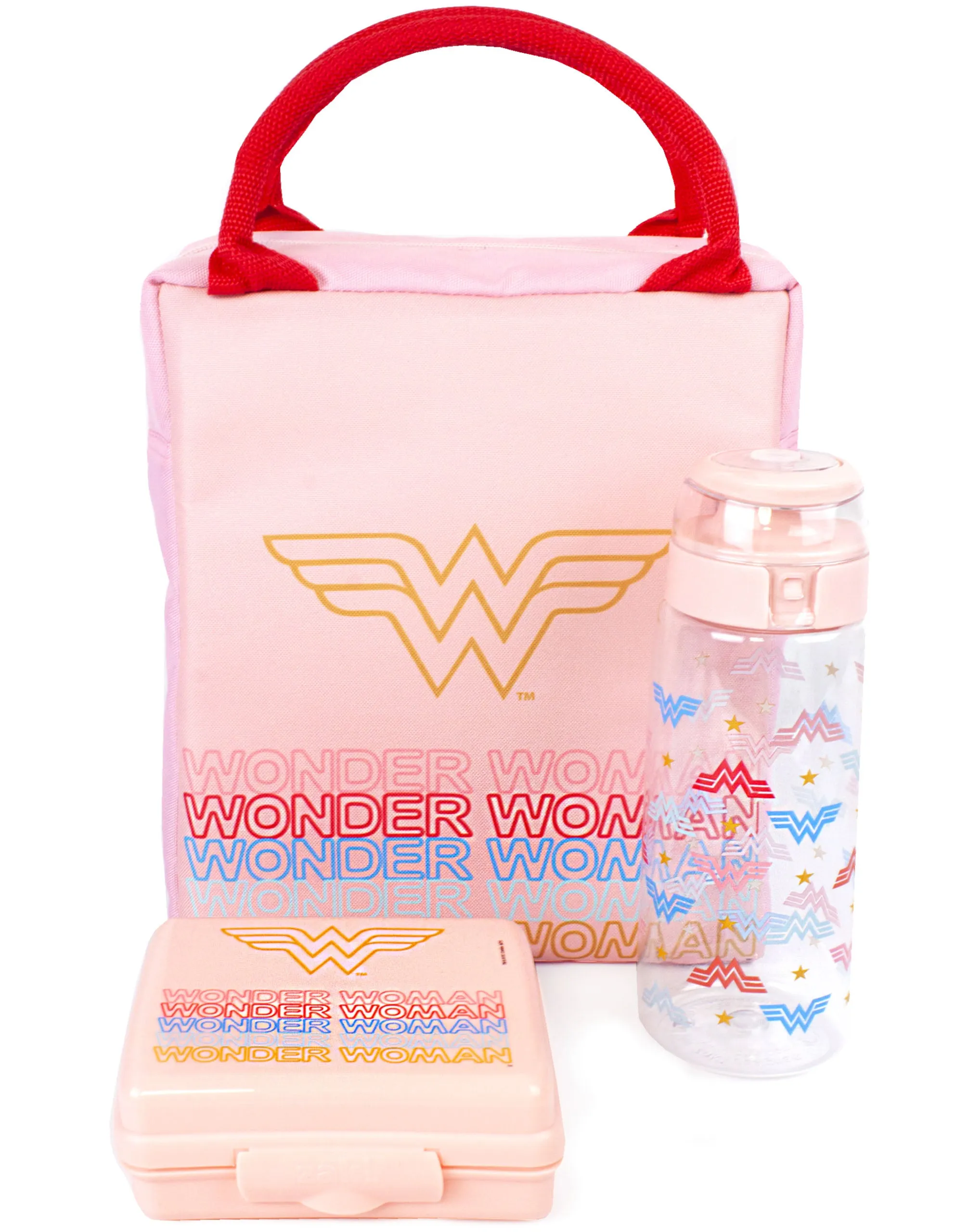 DC Comics Logo & Icon Print Womens Pink Lunch Bag Bottle and Snack Pot