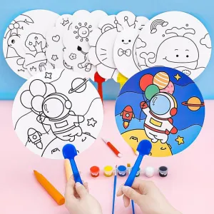 DIY Blank Cartoon Cute Hand-painted Small Fan Astronaut Model Animal Model Children's Art Hand-painted Fan