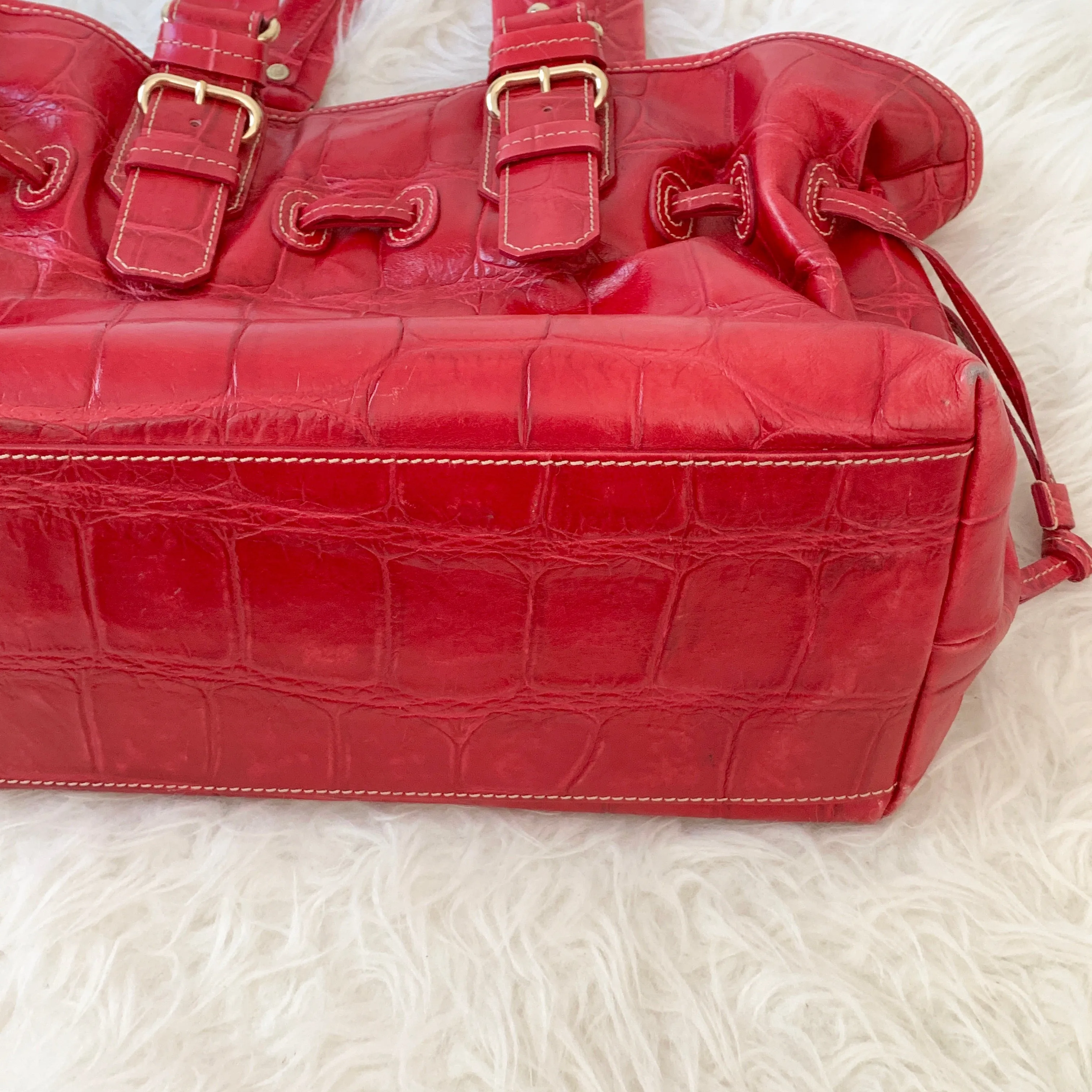 Dooney Bourke Large Red Crocodile Tote (some wear on corners)