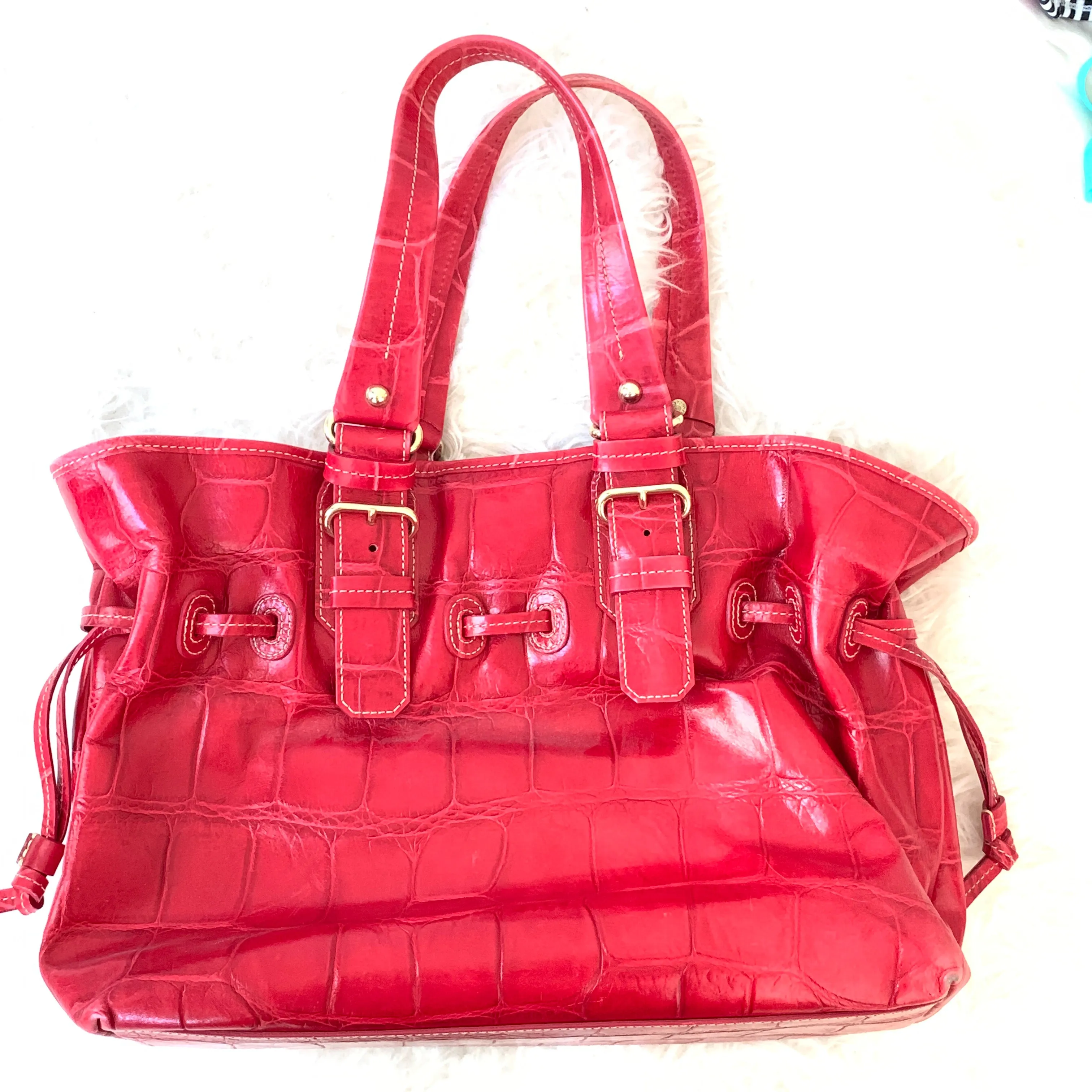 Dooney Bourke Large Red Crocodile Tote (some wear on corners)