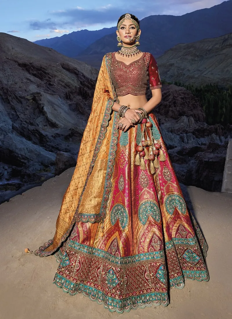 Earth Yellow Exquisite Banarasi Silk Jacquard Wedding Lehenga