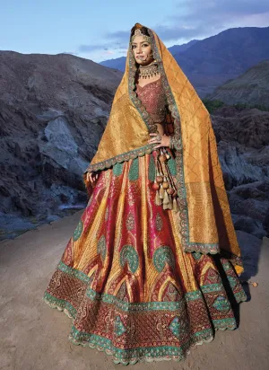 Earth Yellow Exquisite Banarasi Silk Jacquard Wedding Lehenga