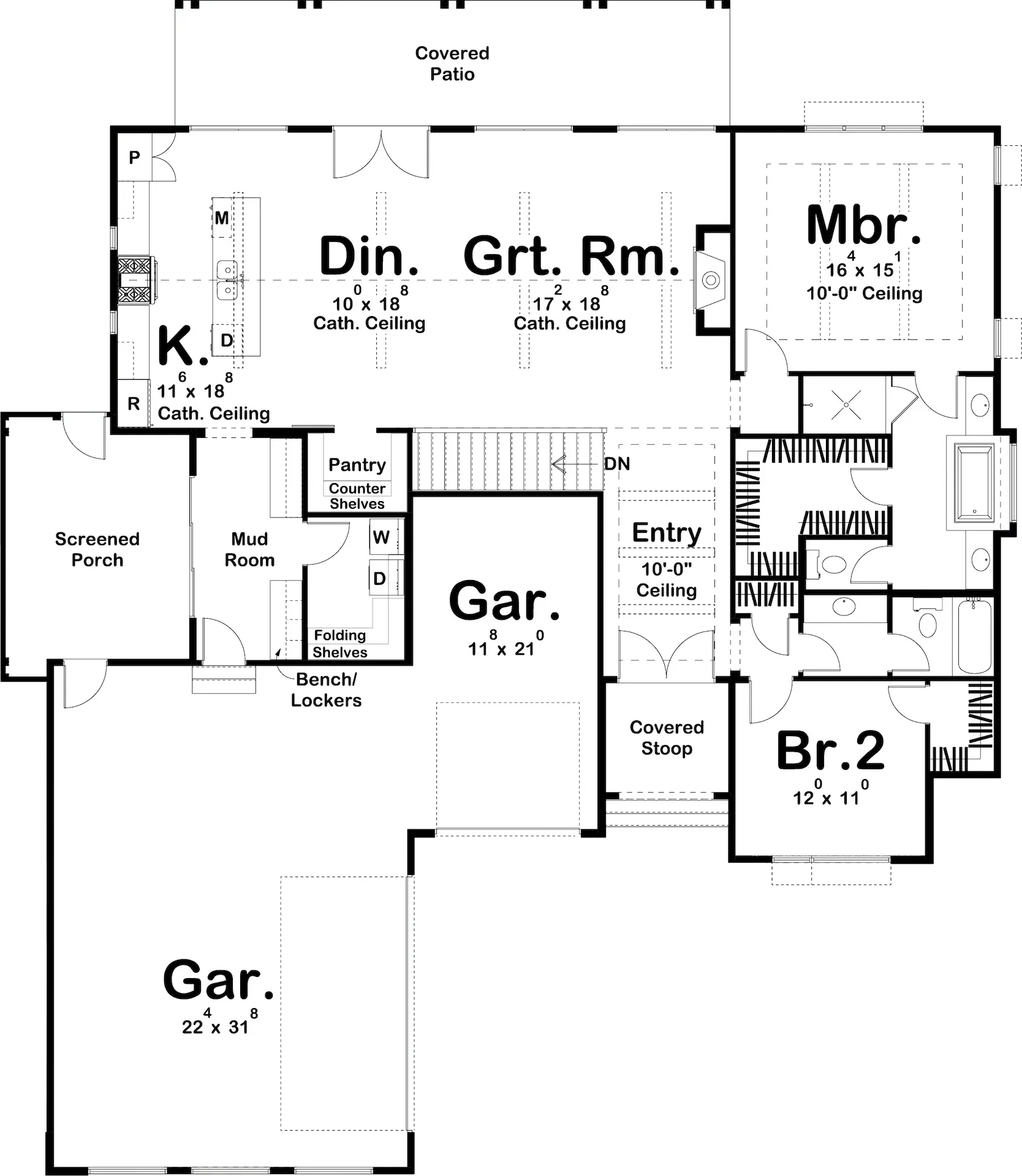 Elegant 3-Bedroom Home Plan with Spacious Garage and Porches