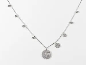 Elegant Multi Round Disc Micro Setting CZ Silver Necklace