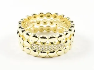 Elegant Textured Round Ball Charm CZ Eternity Gold Tone Silver Band Ring